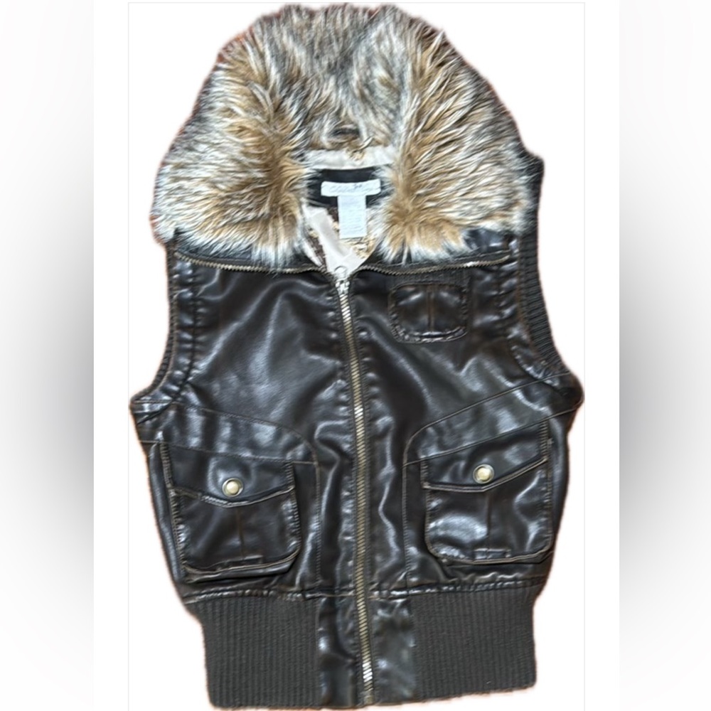 Charlotte Russe Brown Faux Fur Collar Vest